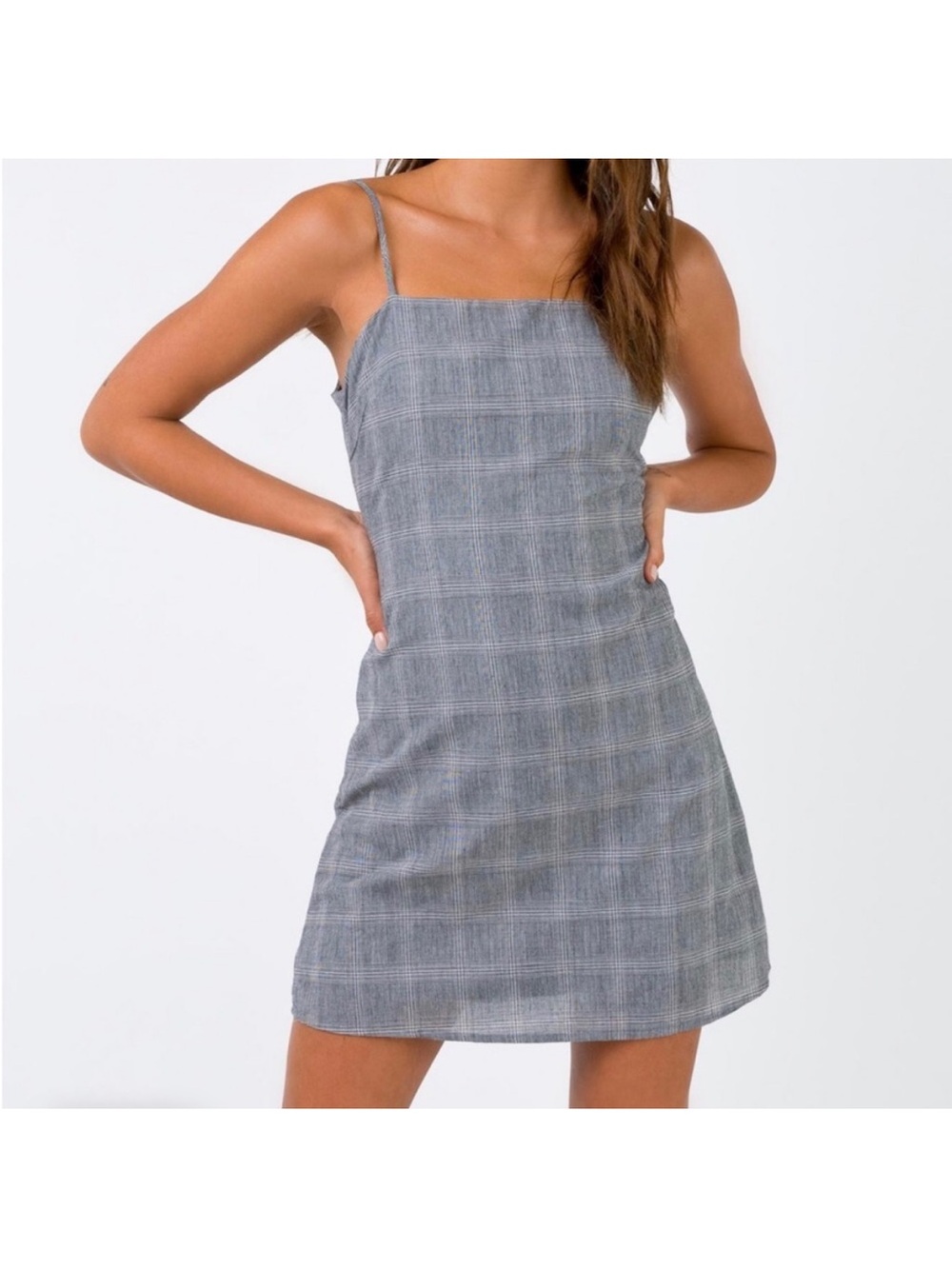 Princess Polly Gray Plaid Square-Neck Mini Dress